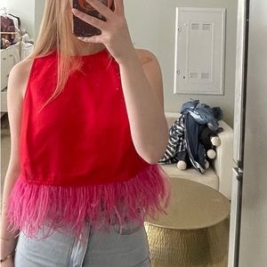 Strut & Bolt red tank with pink feather detail size S